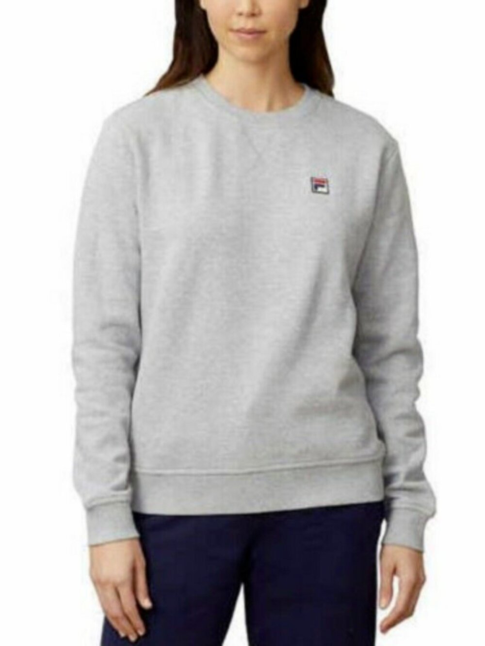FILA WOMEN HERITAGE FRENCH TERRY CLASSIC CREW SWEATSHIRT(GRAY, SMALL)